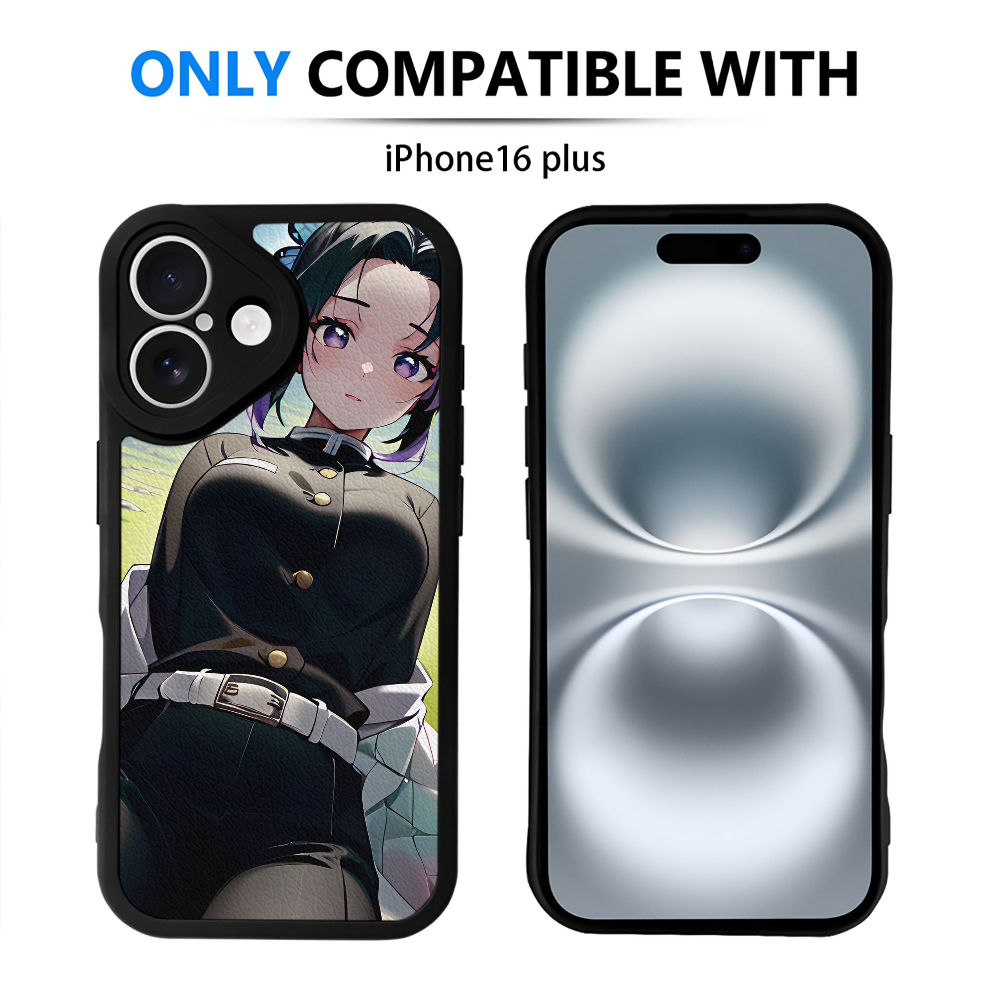 （画像用） 鬼滅の刃（きめつのやいば）蟲柱-胡蝶 しのぶ／こちょう しのぶ Kochou Shinobu 【iPhone 16シリーズ対応】シリコンスマホケース（レザー調） 材質：シリコン